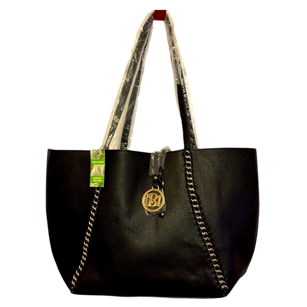Black Badgley Mischief Tote Bag with Gold Accents